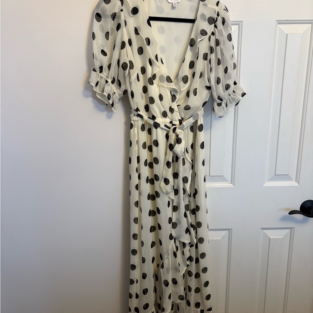 LC Lauren Conrad Black and White Polka Dot Midi Dress
